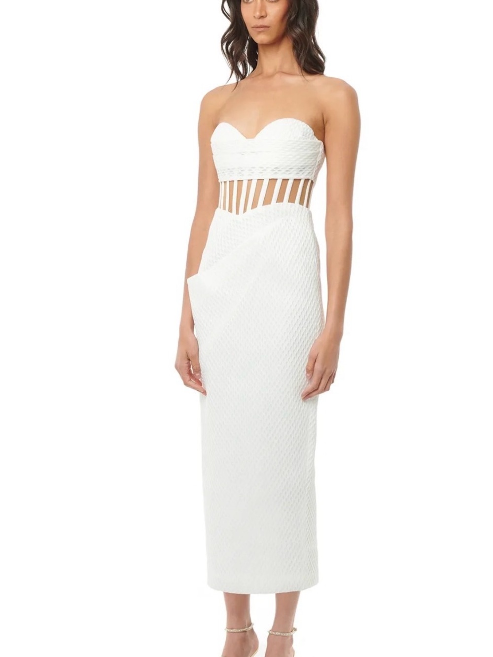 Strapless White Cutout Midi Dress